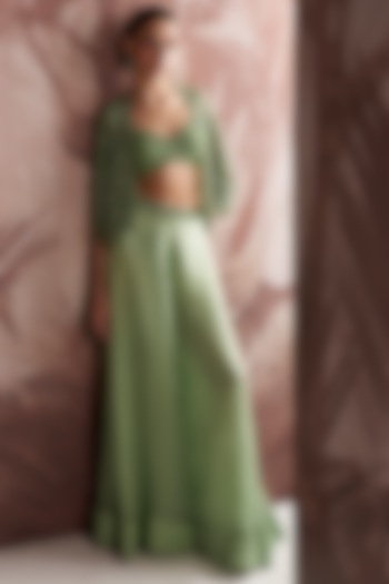 Mint Green Organza Wedding Sharara Set by Sana Barreja at Pernia's Pop Up Shop