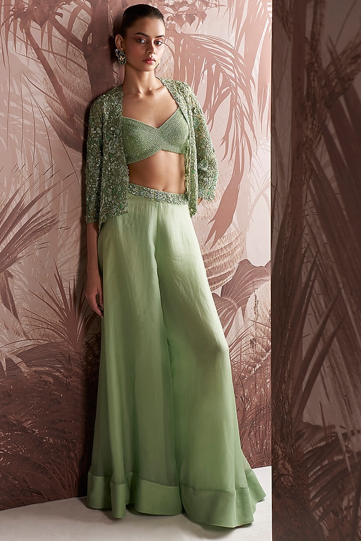 Mint Green Organza Wedding Sharara Set by Sana Barreja at Pernia's Pop Up Shop