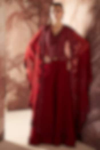 Marsala Red Organza Bridal Sharara Set by Sana Barreja at Pernia's Pop Up Shop