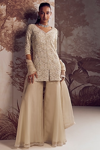 Ivory Organza Gharara Set by Sana Barreja