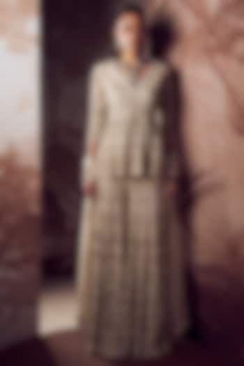 Ivory Net Hand Embroidered Bridal Sharara Set by Sana Barreja at Pernia's Pop Up Shop