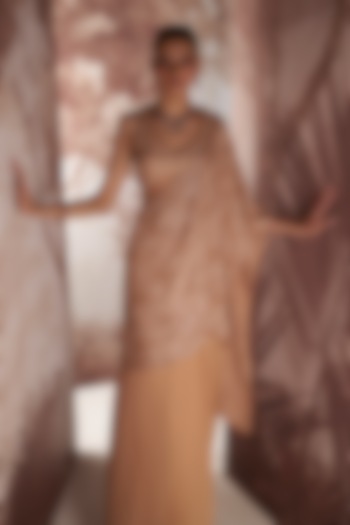 Champagne Georgette Hand Embroidered Pre-Stitched Reception Saree Set by Sana Barreja at Pernia's Pop Up Shop