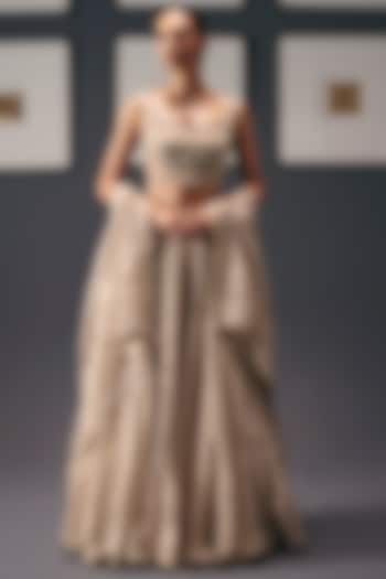 Ivory Pure Silk Tissue Organza Wedding Lehenga Set by Sana Barreja at Pernia's Pop Up Shop