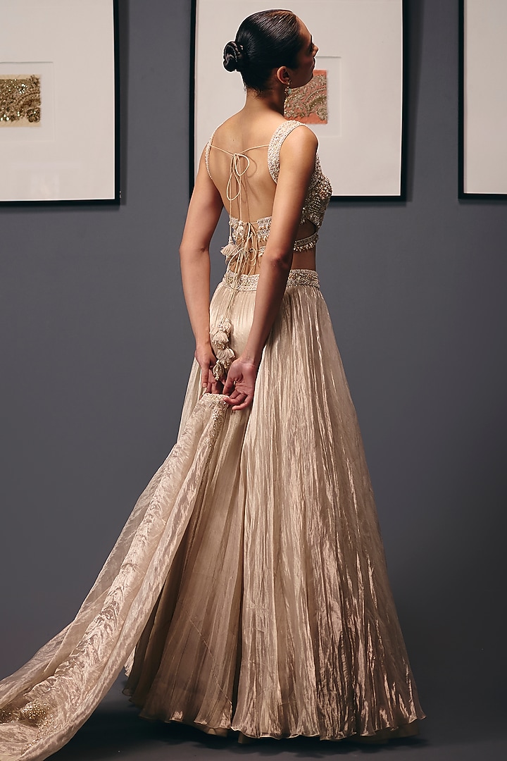 Ivory Pure Silk Tissue Organza Wedding Lehenga Set by Sana Barreja at Pernia's Pop Up Shop