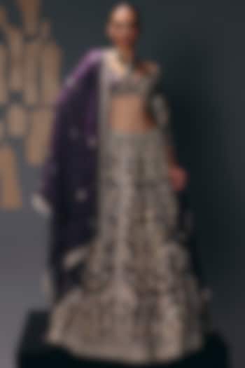 Purple Pure Silk Organza Zardosi Embroidered Bridal Lehenga Set by Sana Barreja at Pernia's Pop Up Shop
