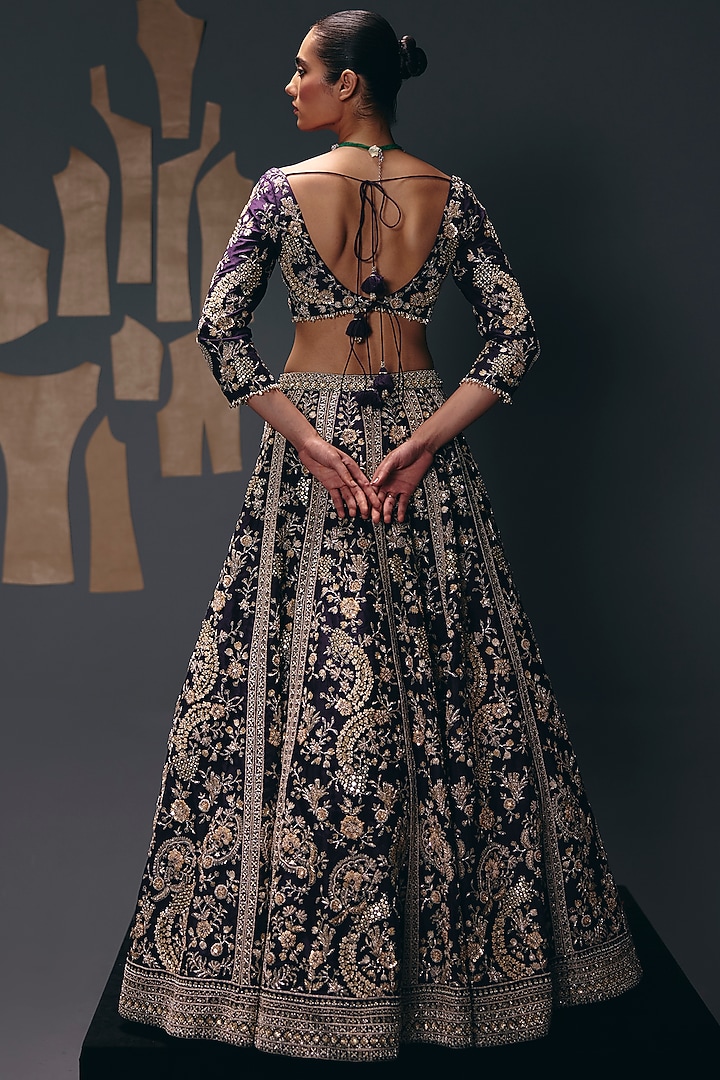 Purple Pure Silk Organza Zardosi Embroidered Bridal Lehenga Set by Sana Barreja at Pernia's Pop Up Shop