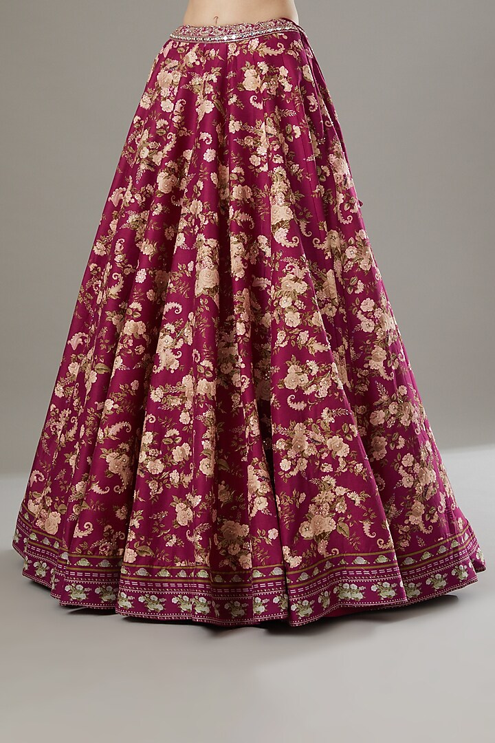 Maroon Printed Wedding Lehenga Set by Sana Barreja at Pernia's Pop Up Shop