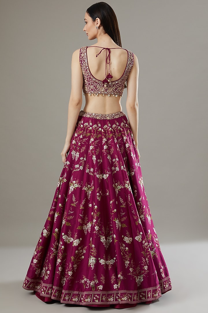 Maroon Printed Wedding Lehenga Set by Sana Barreja at Pernia's Pop Up Shop