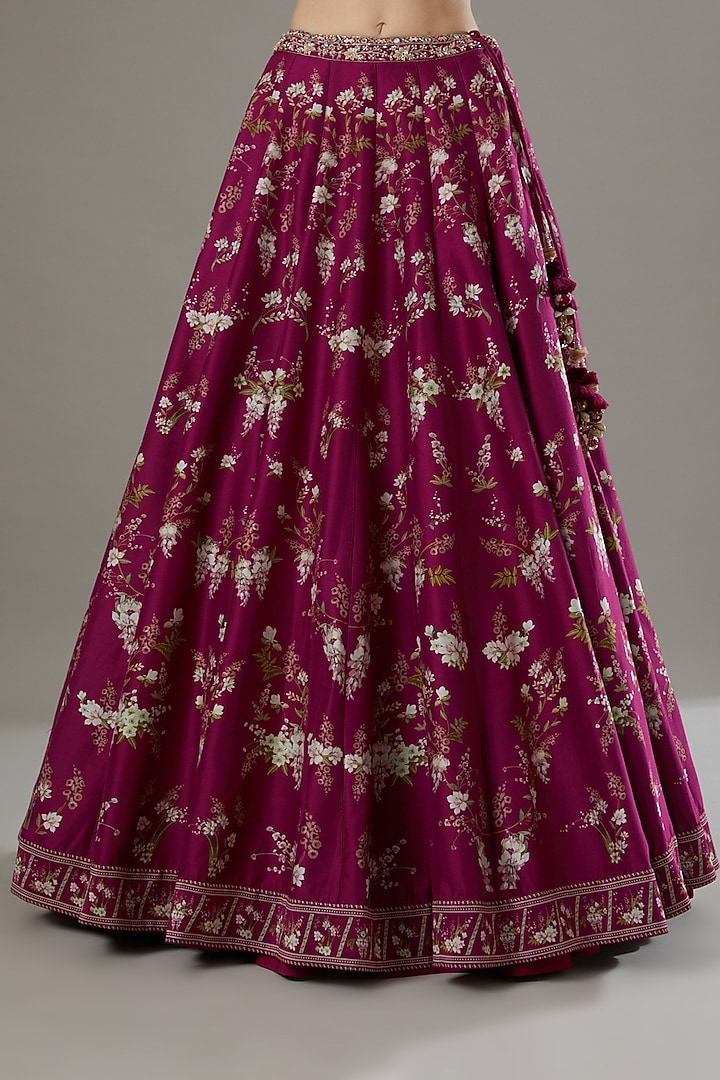 Maroon Printed Wedding Lehenga Set by Sana Barreja at Pernia's Pop Up Shop