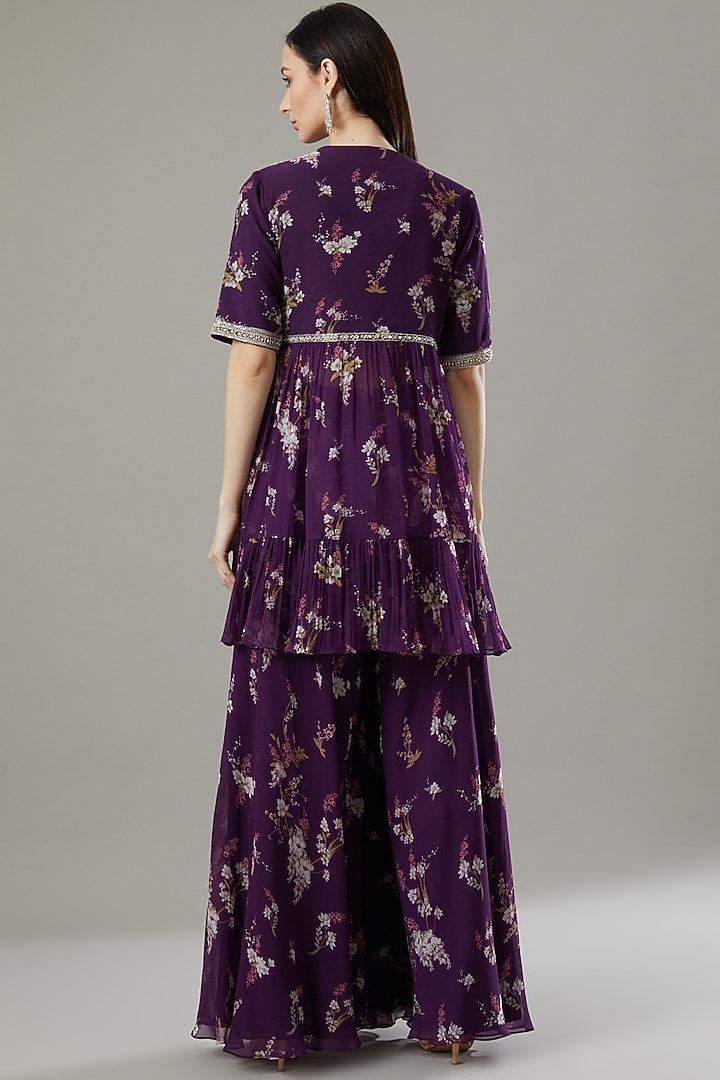 Purple Printed Wedding Sharara Set by Sana Barreja at Pernia's Pop Up Shop