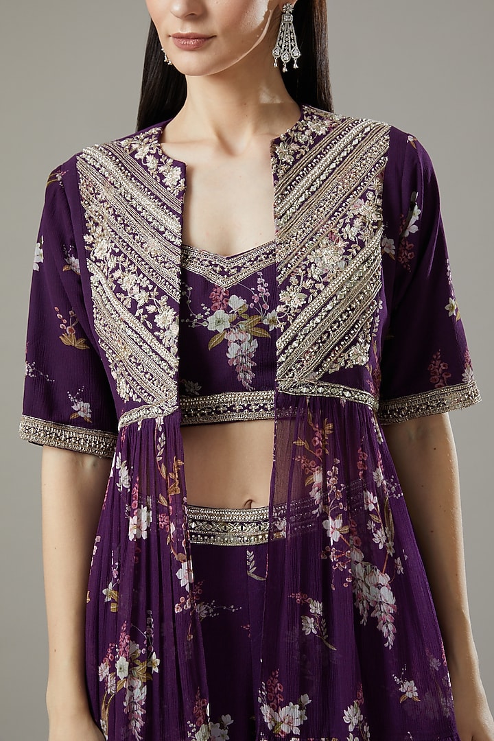 Purple Printed Wedding Sharara Set by Sana Barreja at Pernia's Pop Up Shop