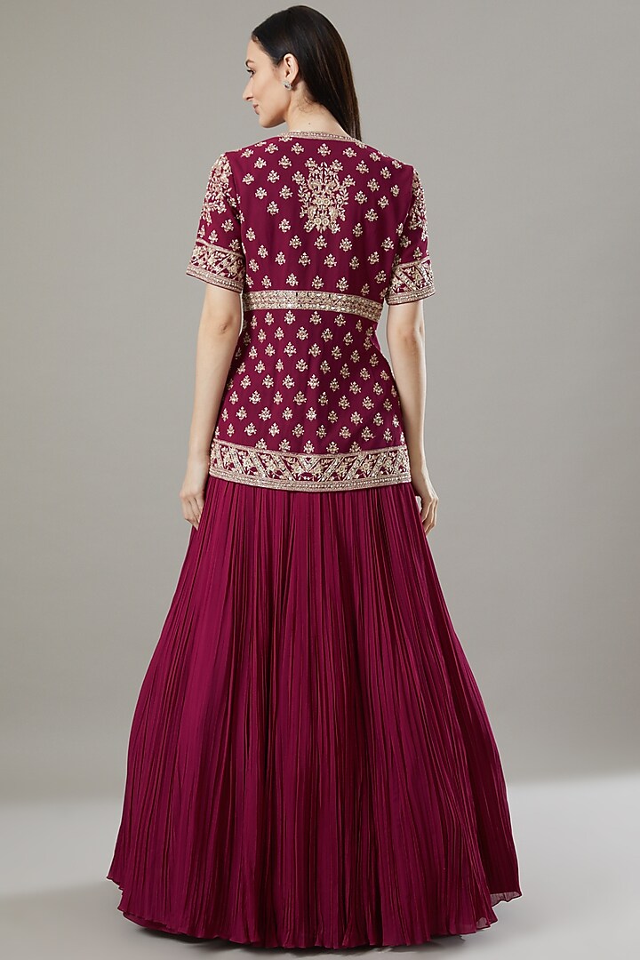 Maroon Georgette Wedding Lehenga Set by Sana Barreja at Pernia's Pop Up Shop