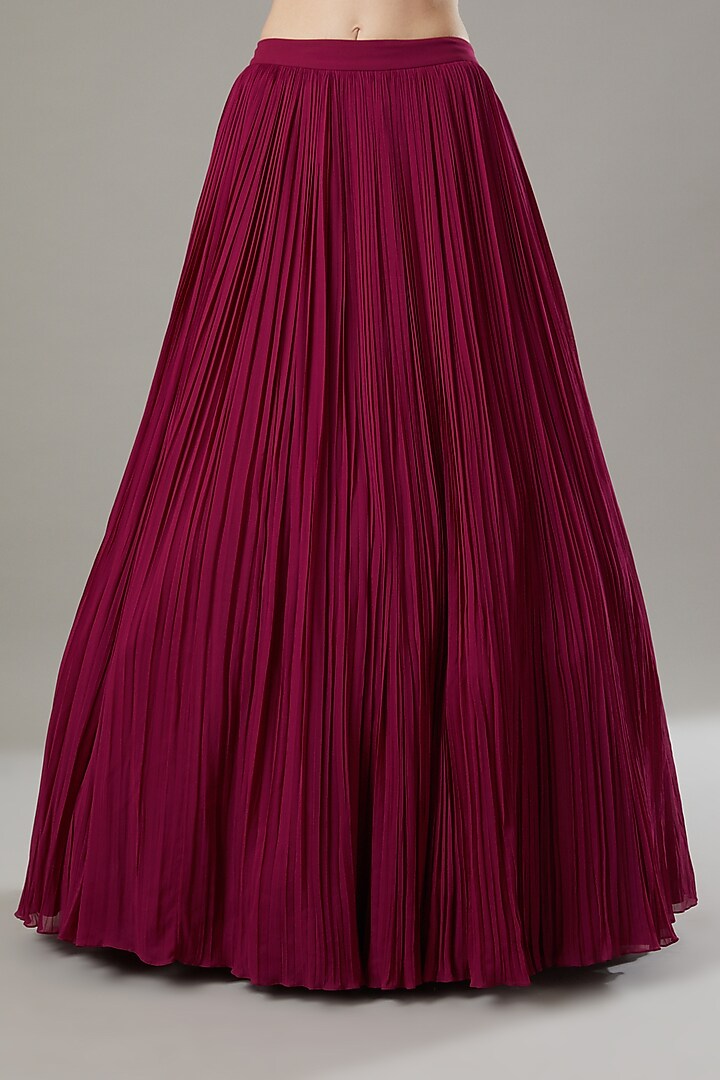 Maroon Georgette Wedding Lehenga Set by Sana Barreja at Pernia's Pop Up Shop