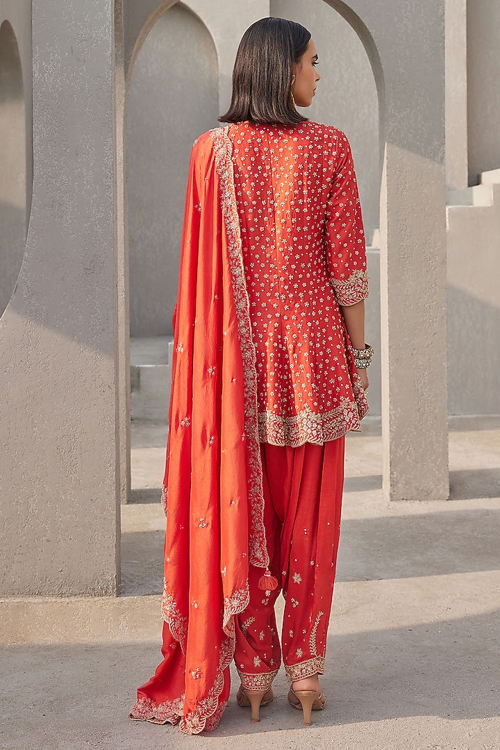 Coral Pure Silk Hand Embroidered Kurta Set by Sana Barreja at Pernia's Pop Up Shop