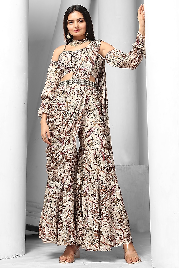 Ivory Printed Sharara Set by Saangi