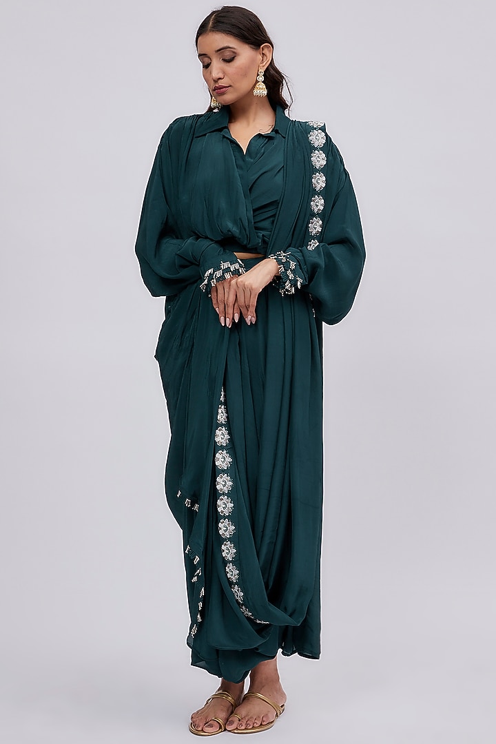 Peacock Blue Crepe Dhoti Set by Saangi at Pernia's Pop Up Shop