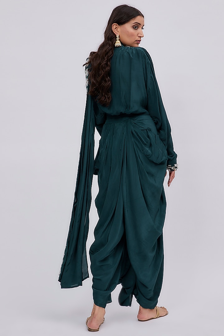 Peacock Blue Crepe Dhoti Set by Saangi at Pernia's Pop Up Shop