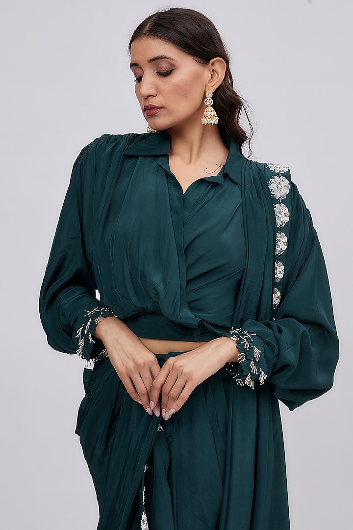 Peacock Blue Crepe Dhoti Set by Saangi at Pernia's Pop Up Shop