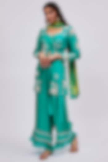 Blue Silk Embroidered Jacket Set by Saangi at Pernia's Pop Up Shop