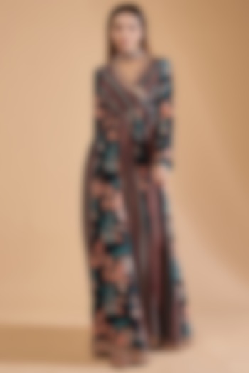 Multi-Colored Georgette Printed & Embroidered Wedding Anarkali Set by Saangi at Pernia's Pop Up Shop