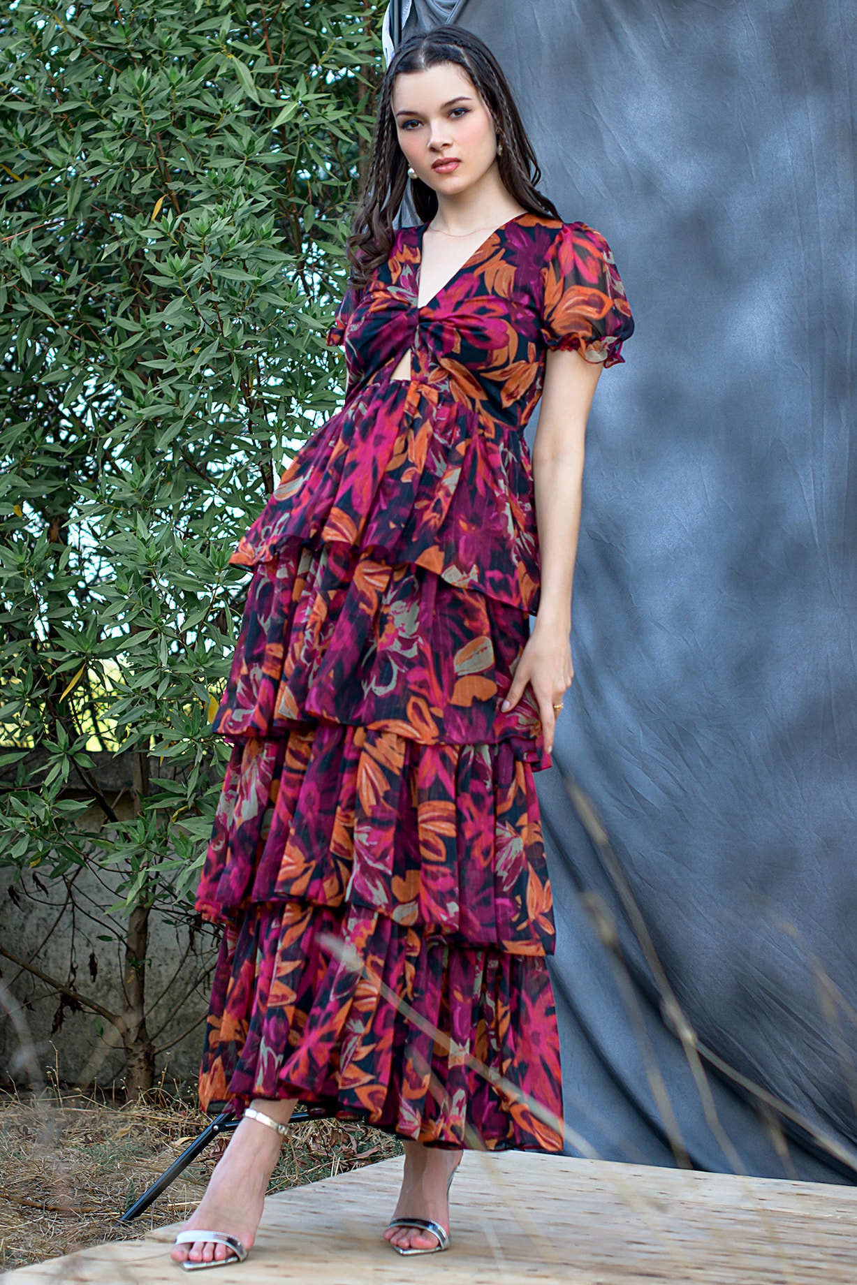 Maxi Chiffon Girls Walk Through Maxi Romper Multi-Colored Lurex