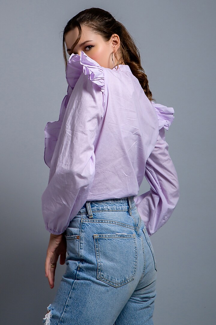 Lilac Cotton Frilled Shirt by Saangi at Pernia's Pop Up Shop