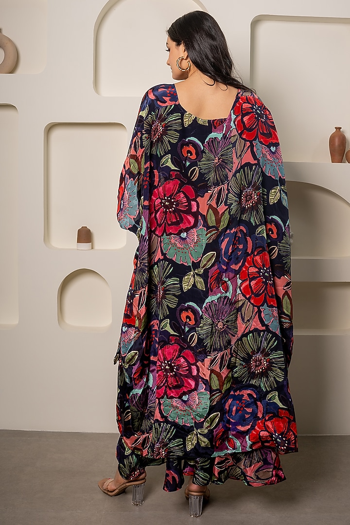 Purple Natural Crepe Floral Printed Draped Skirt Set by Saangi at Pernia's Pop Up Shop