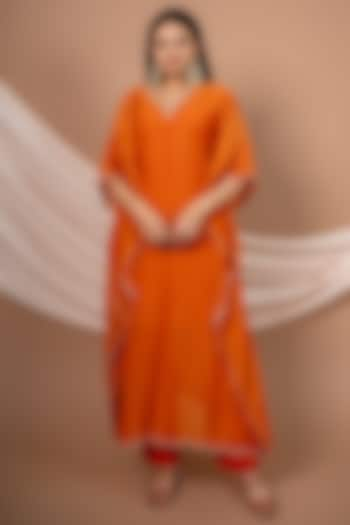 Orange Tissue Hand Embroidered Kaftan Set by Saangi at Pernia's Pop Up Shop