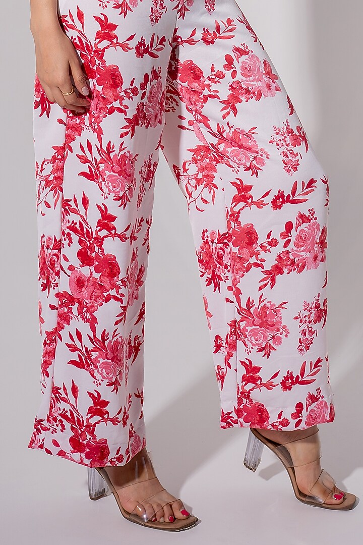 Red & White Polyester Floral Printed Jumpsuit by Saangi at Pernia's Pop Up Shop