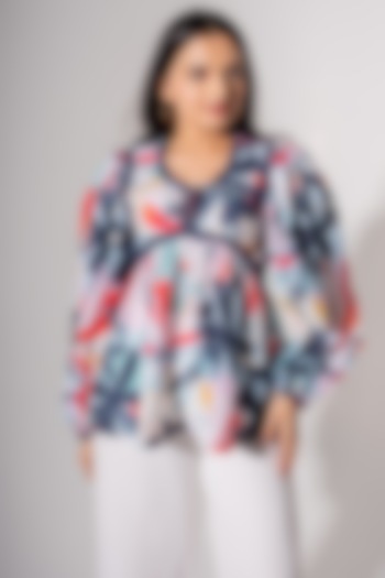 Multi-Colored Mul Cotton Floral Printed Top by Saangi