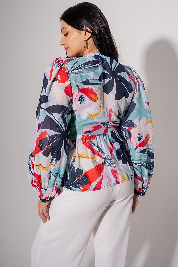 Multi-Colored Mul Cotton Floral Printed Top by Saangi at Pernia's Pop Up Shop