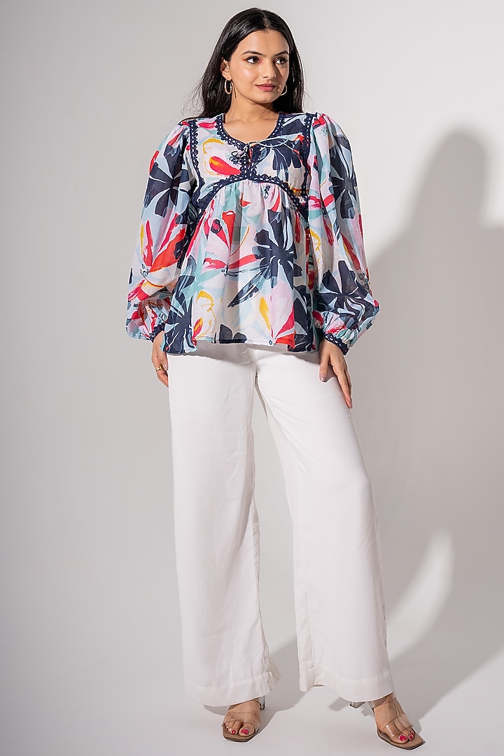 Multi-Colored Mul Cotton Floral Printed Top by Saangi at Pernia's Pop Up Shop
