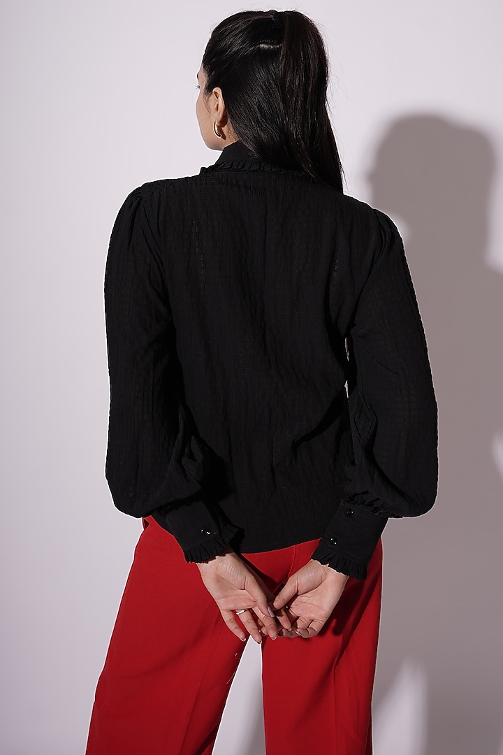 Black Polyester Ruched Shirt by Saangi at Pernia's Pop Up Shop