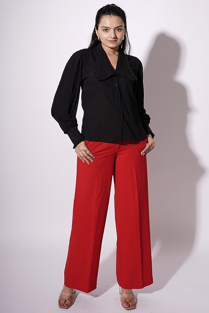 Black Polyester Ruched Shirt by Saangi at Pernia's Pop Up Shop