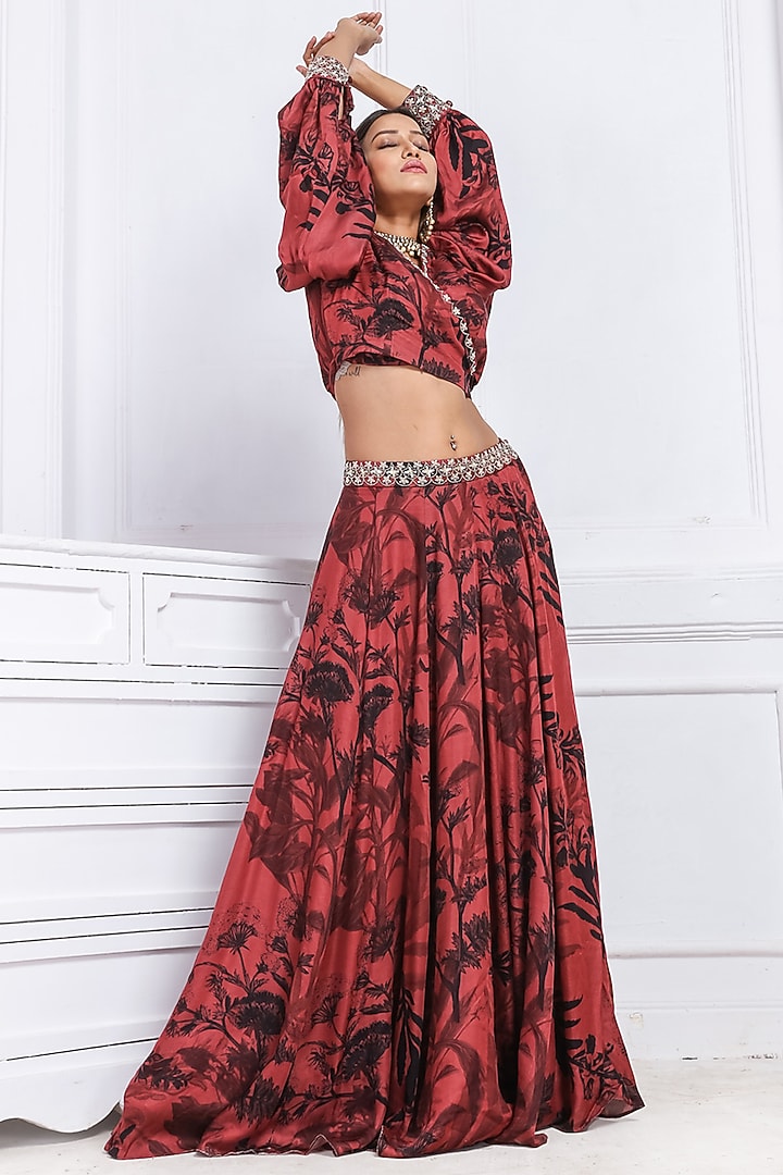 Brown Modal Handwork Lehenga Set by Saangi at Pernia's Pop Up Shop