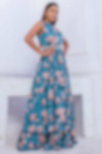Steel Blue Chinon Maxi Summer Dress by Saangi at Pernia's Pop Up Shop