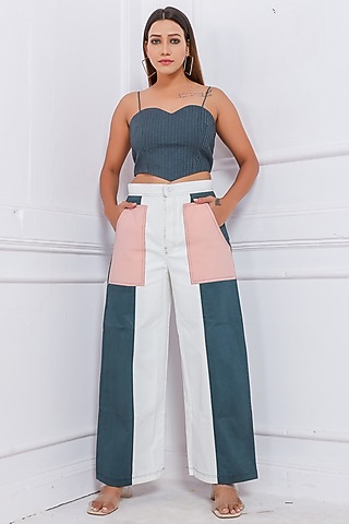 Blue Twill Cotton Top by Saangi
