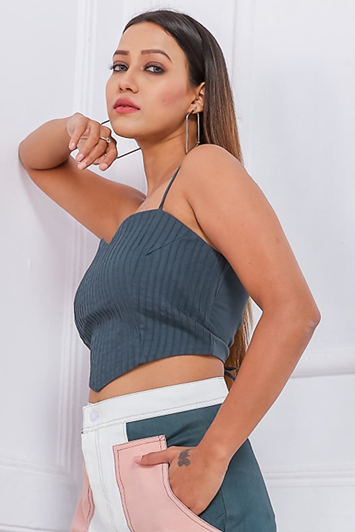 Blue Twill Cotton Top by Saangi at Pernia's Pop Up Shop