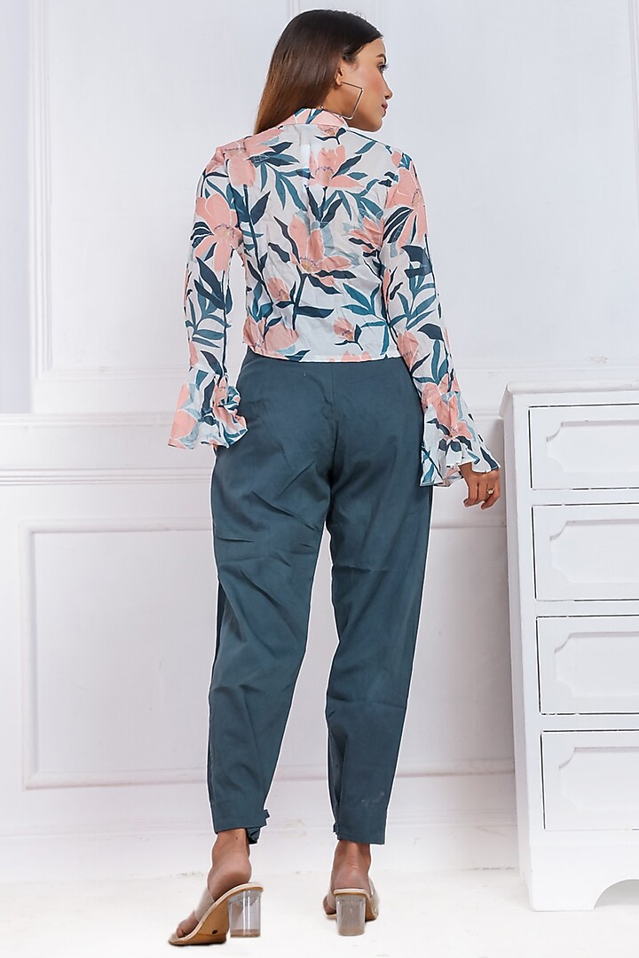 White Viscose Floral Shirt by Saangi at Pernia's Pop Up Shop