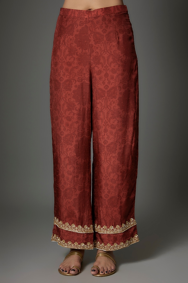 Brown Dola Silk Hand Embroidered Wedding Anarkali Set by Saangi at Pernia's Pop Up Shop