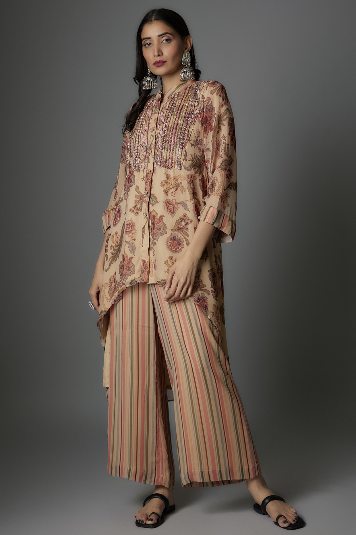Multi-Colored Georgette Floral Printed Co-Ord Set by Saangi at Pernia's Pop Up Shop