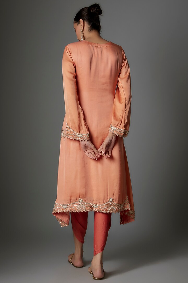Peach Modal Satin Dhoti Set by Saangi at Pernia's Pop Up Shop