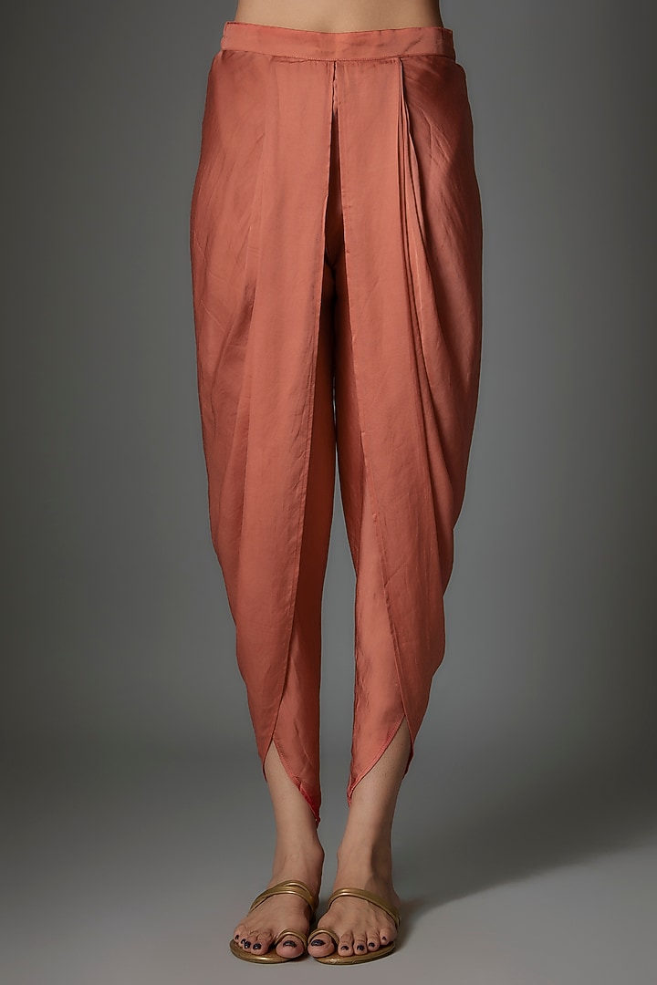 Peach Modal Satin Dhoti Set by Saangi at Pernia's Pop Up Shop