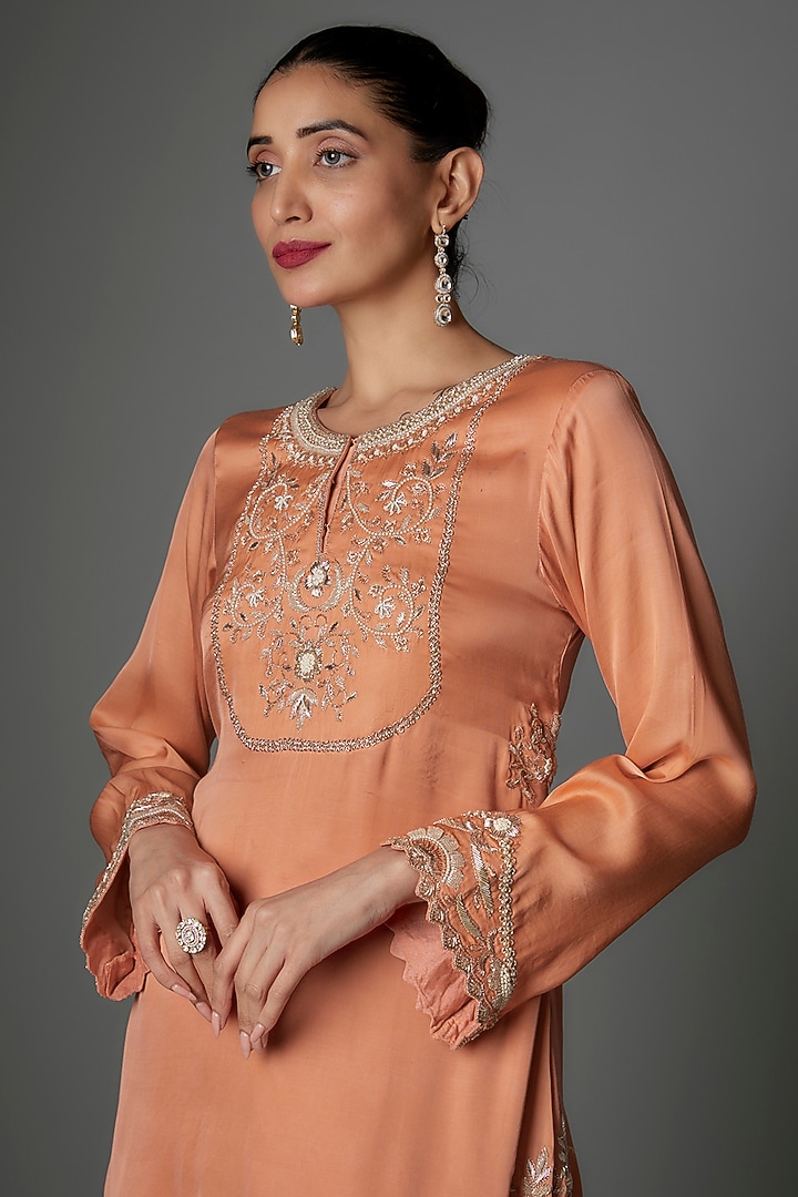 Peach Modal Satin Dhoti Set by Saangi at Pernia's Pop Up Shop