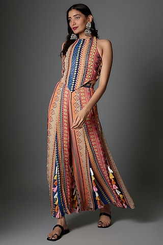 Multi-Colored Georgette Striped Co-Ord Set by Saangi