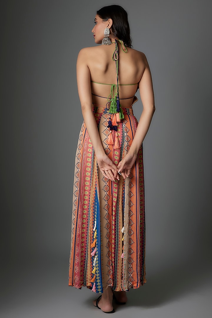 Multi-Colored Georgette Striped Co-Ord Set by Saangi at Pernia's Pop Up Shop