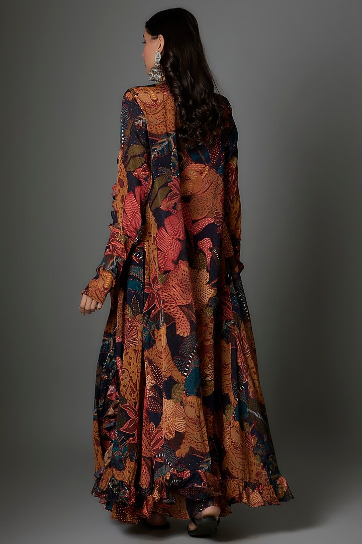 Multi-colored Georgette Tiger Printed Party Wear Sharara Set by Saangi at Pernia's Pop Up Shop