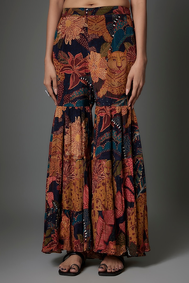 Multi-colored Georgette Tiger Printed Party Wear Sharara Set by Saangi at Pernia's Pop Up Shop