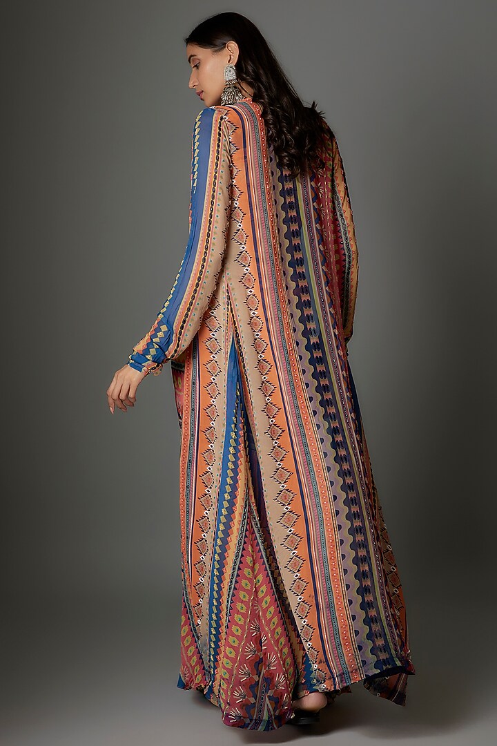 Multi-colored Georgette Stripes Printed Party Wear Sharara Set by Saangi at Pernia's Pop Up Shop