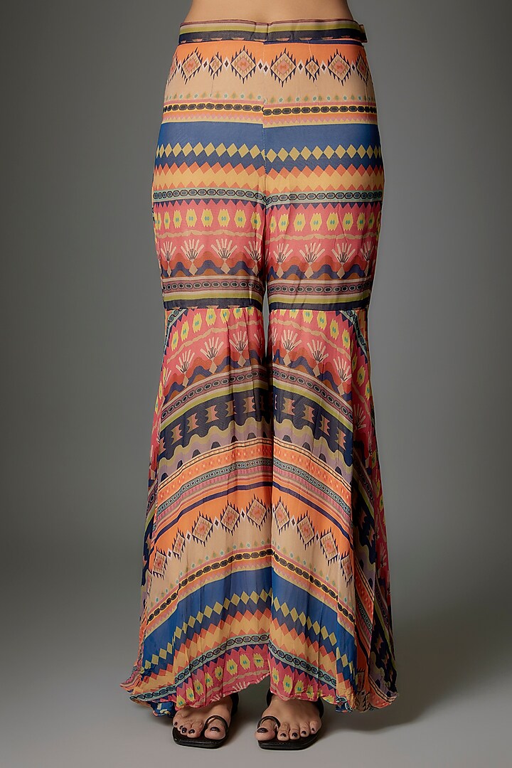 Multi-colored Georgette Stripes Printed Party Wear Sharara Set by Saangi at Pernia's Pop Up Shop